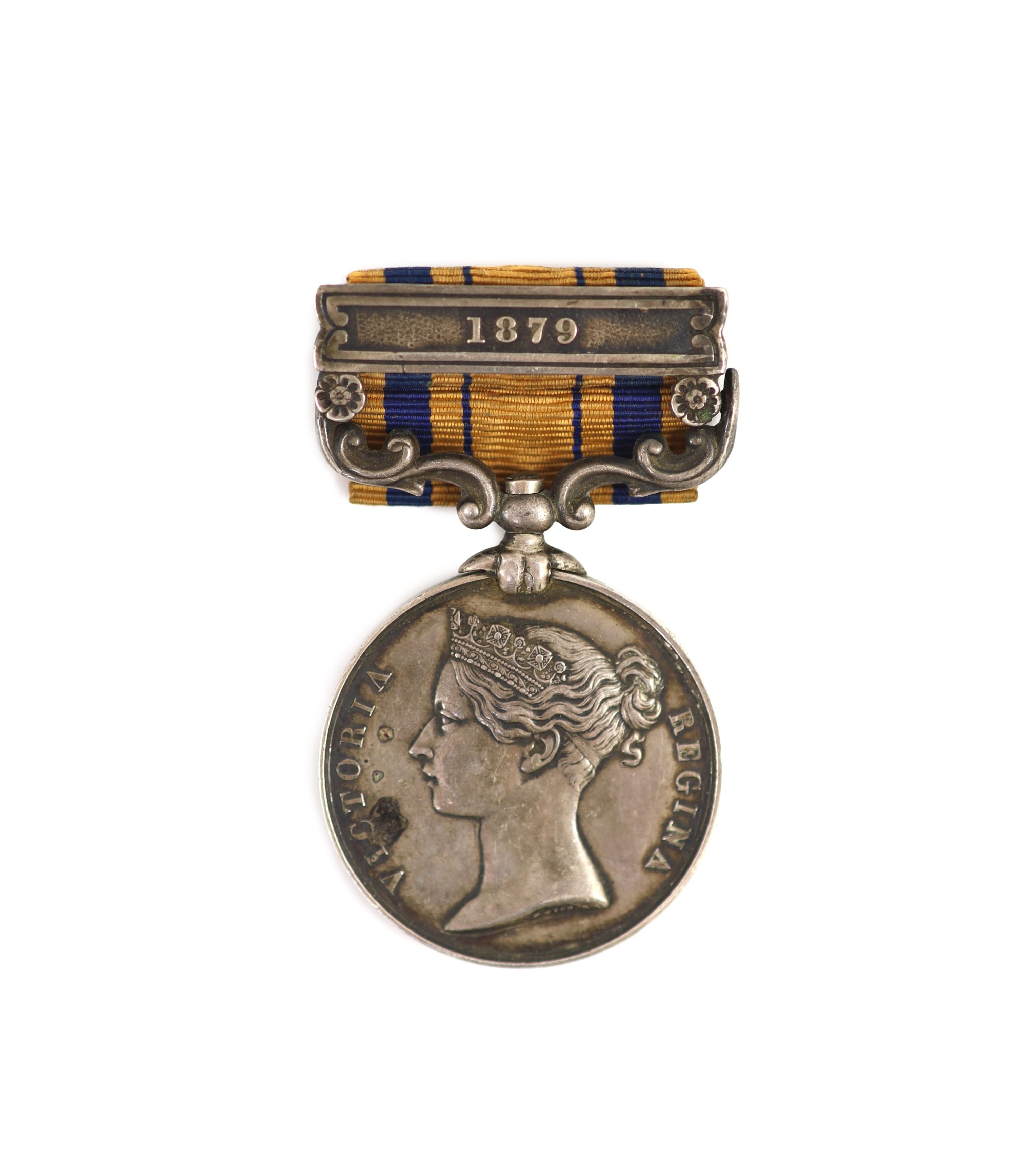 A South Africa medal with 1879 clasp to 1888 Bombr J. Borberer, 7th Brigade RA